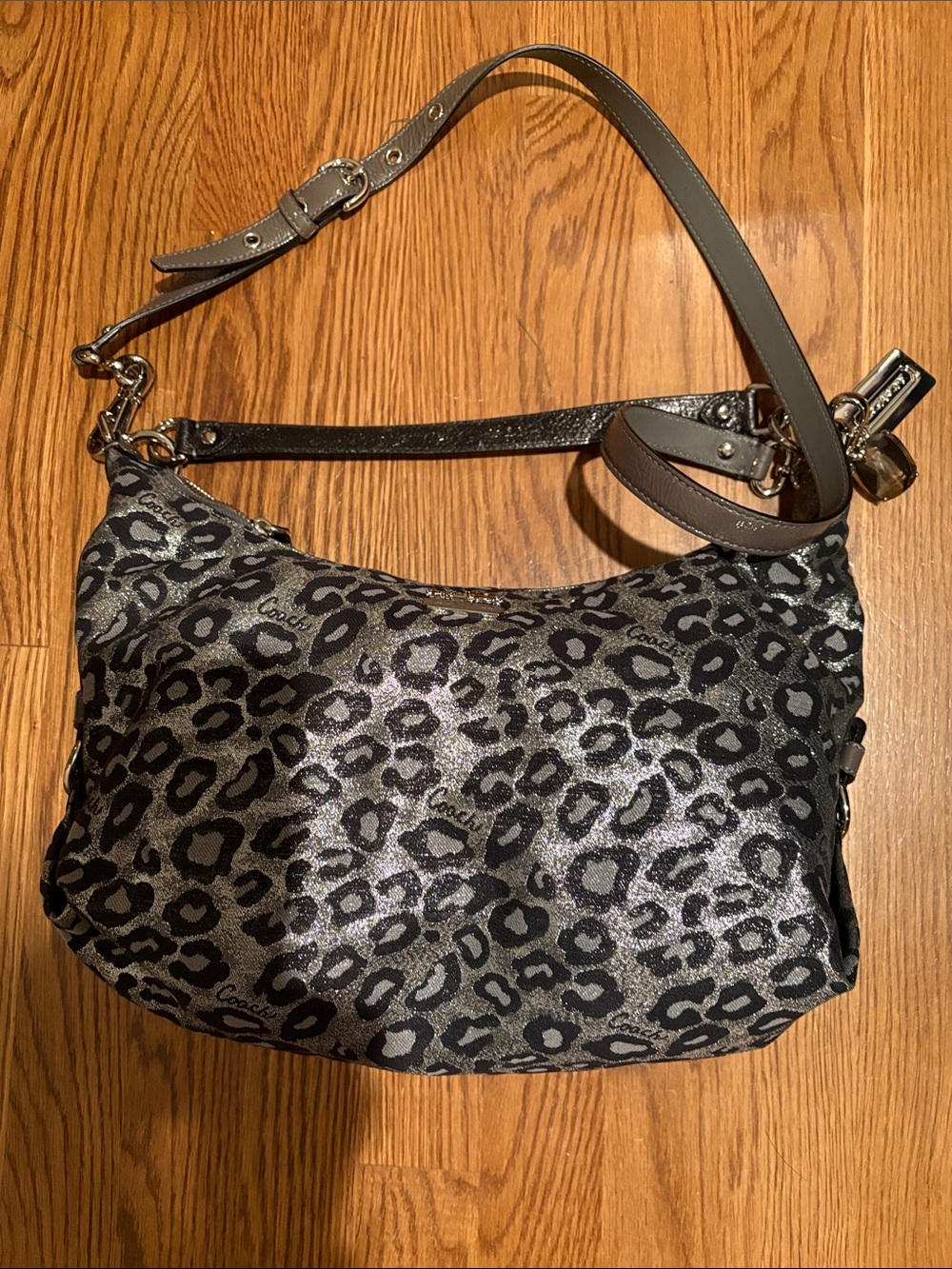 Coach limited edition metallic  Black Leopard Hobo Shoulder Bag